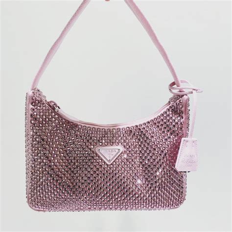 prada satin bag with crystals pink